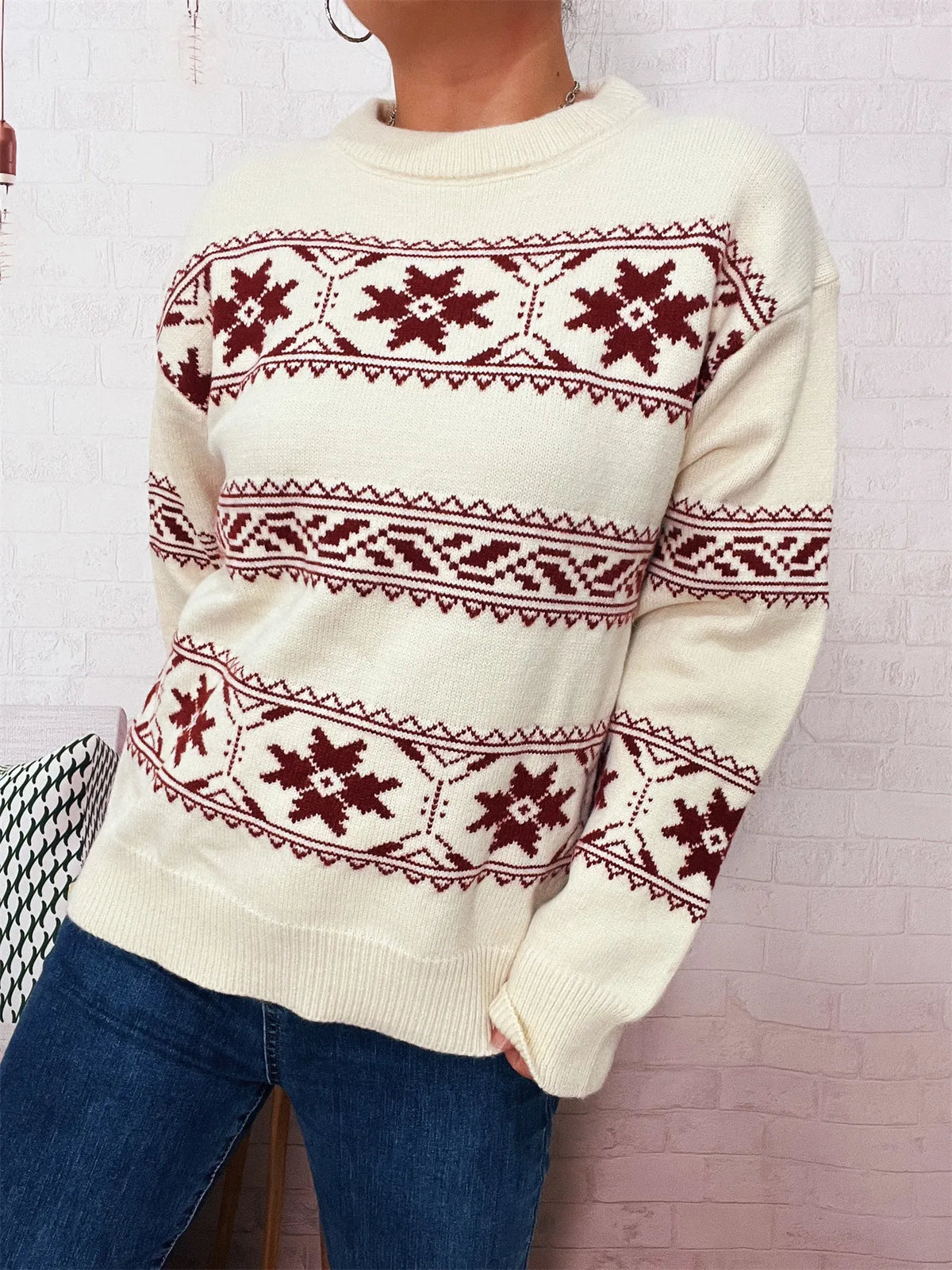 Christmas Snowflake Round Neck Sweater